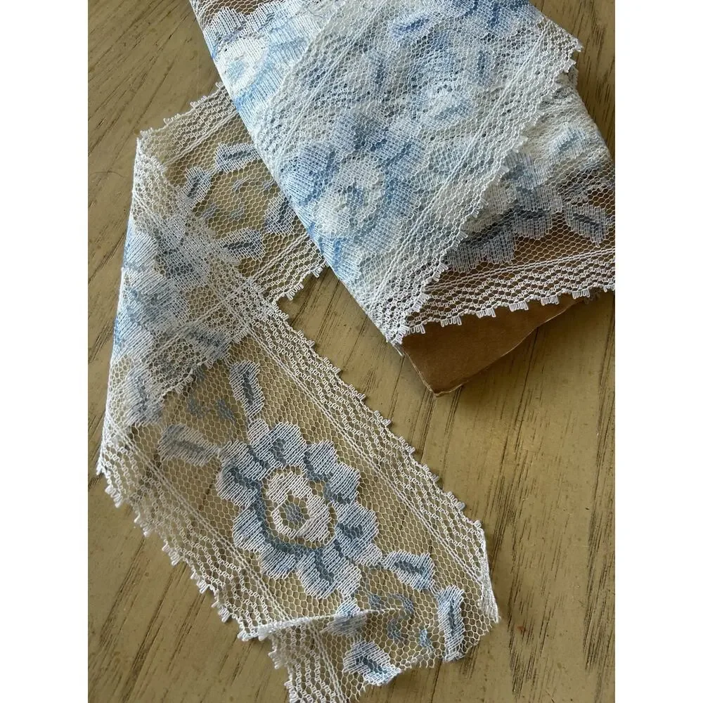 Vintage Blue Beige Lace Floral Trim Edging Crafting Sewing 3” inch 5 yds Yard